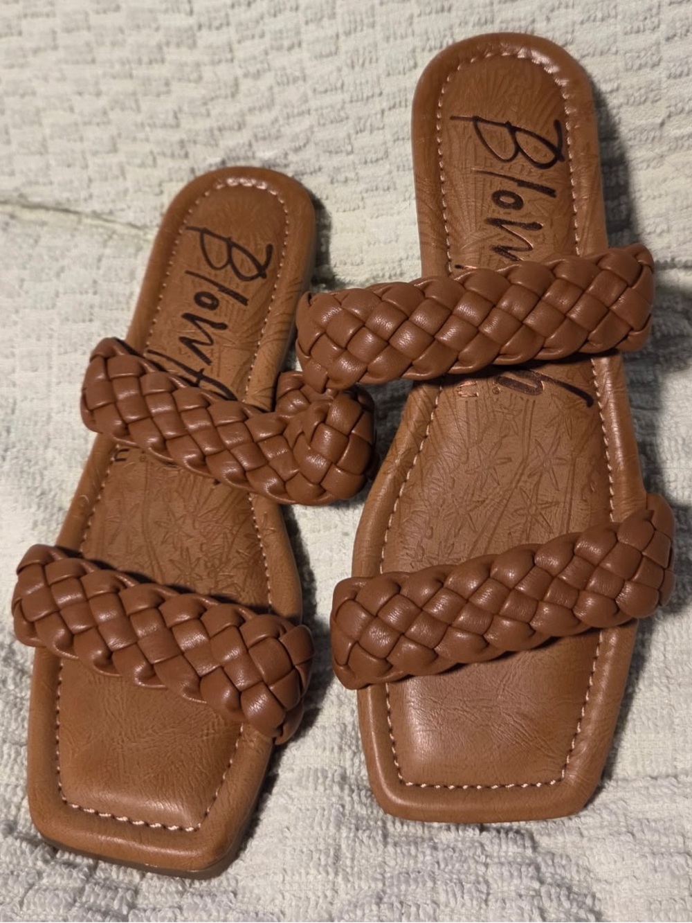 Blowfish Braided Double-Strap Slide Sandals in Tan